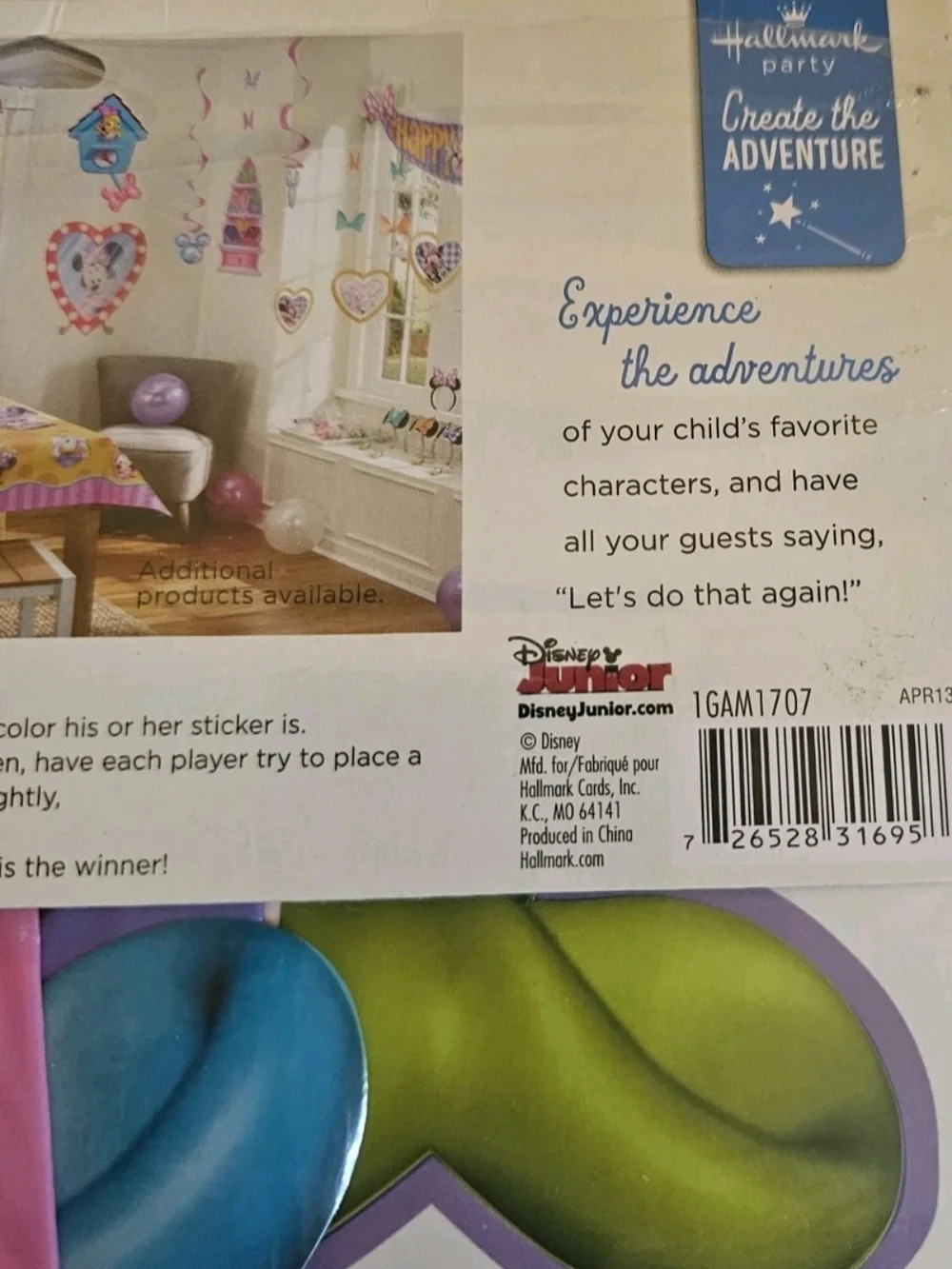 Minnie Mouse Party Game Pin the Bow on Minnie Poster Hallmark Disney 3+